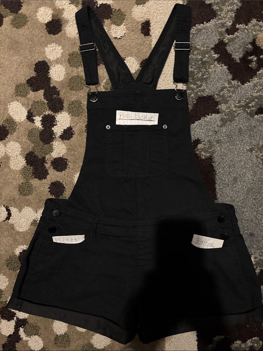 No Boundaries dark navy blue, with black accents and inside,Denim Short Overalls - Picture 6 of 13